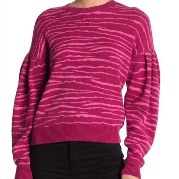 free press Sweaters - Free Press Fuchsia Zebra Print Sweater With Puff Sleeves